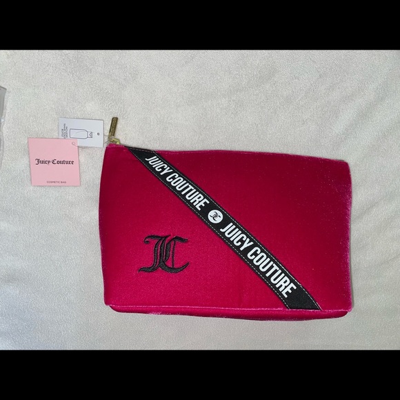 New! Juicy Couture Velvet Fuchsia Hot Pink/Black Logo Makeup Case/Bag🌺🥀🖤✨ - Picture 10 of 12